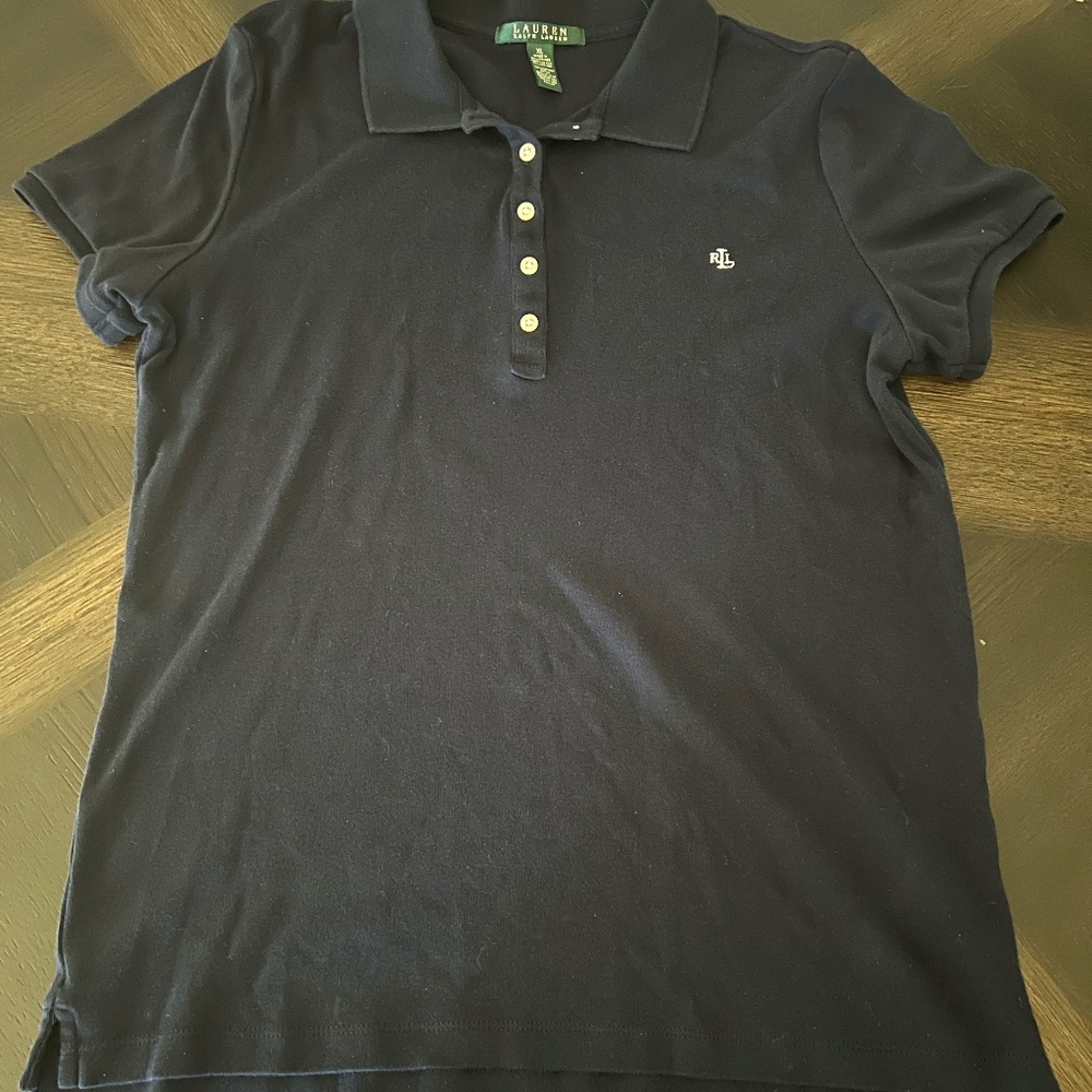Lauren Ralph Lauren Polo Shirt XL Dark Navy RLL Logo White Buttons Classic